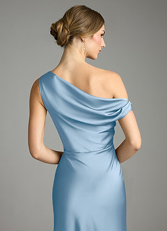 Azazie Emerson Bridesmaid Dresses Powder Blue Mermaid Off the Shoulder Stretch Satin Dress image7