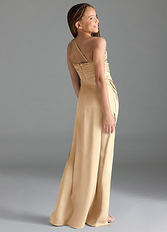 Azazie Eren Junior Champagne Sheath Pleated Stretch Satin Dress image5