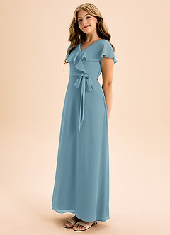 Azazie Lainey Junior Abito A-Line in Chiffon Con Tasche Blu Lunatico image3