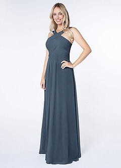 Azazie Kaleigh Bridesmaid Dresses Neptune A-Line Pleated Chiffon Dress image3