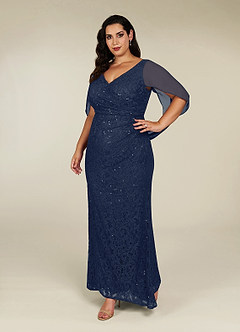 Azazie Lulu Mother of the Bride Dresses Dark Navy Mermaid V-Neck Sequins Chiffon Dress image2