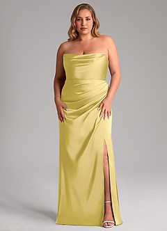 Azazie Leonis Vestidos de damas de honor Vestido de Canario de Satén Elástico de Corte Sirena Convertible con Plisado image8