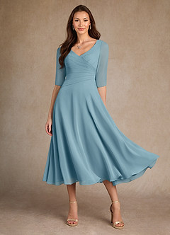 Azazie Durant Mother of the Bride Dresses Moody Blue A-Line Pleated Chiffon Dress image2