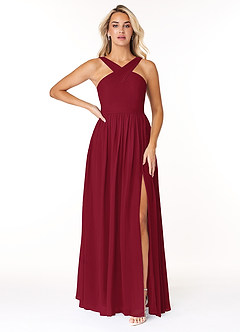 Azazie Elvira Bridesmaid Dresses Burgundy A-Line Pleated Chiffon Dress image1
