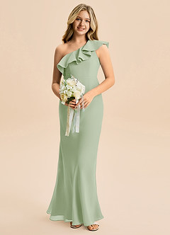 Azazie Alissa Junior Vestido de Salvia Polvorienta de Gasa de Corte en A con Volante image1