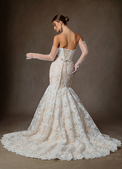Azazie Janice Wedding Dresses Diamond White Champagne Mermaid Strapless Lace Dress image2