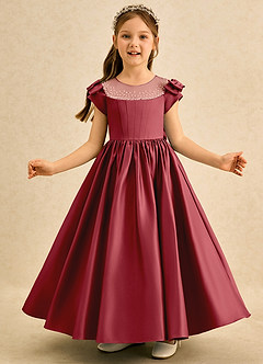 Azazie Toffee Abiti da Ragazza di Fiori Abito Stile Principessa in Raso Opaco Fiocco Melograno image3