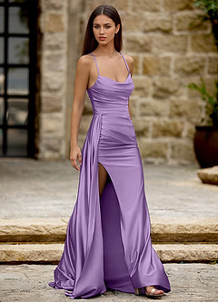 Drape Lavender Satin Prom Dress image5