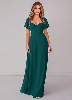 Azazie Fatima Bridesmaid Dresses Peacock A-Line with Pockets Chiffon Dress image3