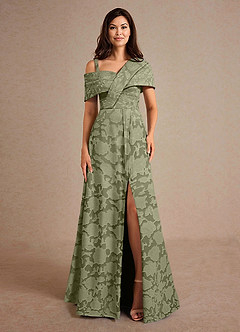Azazie Milton Mother of the Bride Dresses Pistachio A-Line Pleated Floral Burnout Dress image6
