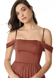 Azazie Morana Final Sale Auburn A-Line Off the Shoulder Stretch Satin Convertible Dress image6