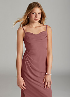 Azazie Mai Junior Etui Plissee Chiffon Kleid Wüstenrose image5