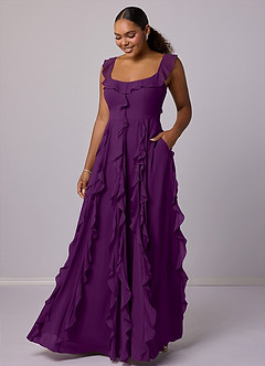 Barbie ♥ Azazie Vestidos de damas de honor Vestido de Uva de Gasa de Corte en A con Con bolsillos image7