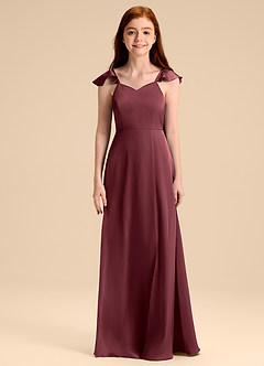 Azazie Everett Junior Jurk van Stretch Satijn met A-Lijn Boog Merlot image6