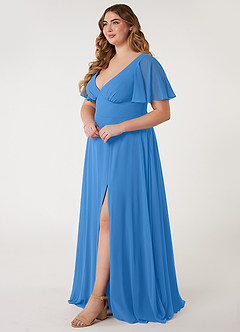 Azazie Kimber Bridesmaid Dresses Blue Jay A-Line Flounce Sleeve Chiffon Dress image7