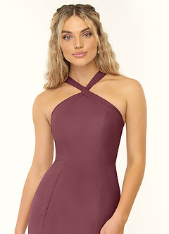 Azazie Rue Bridesmaid Dresses Sangria A-Line Halter Chiffon Dress image6
