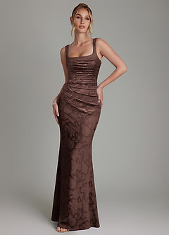 Azazie Agustina Brautjungfernkleider Meerjungfrau-Linie Korsett Blumen-Burnout Kleid Ganache image1