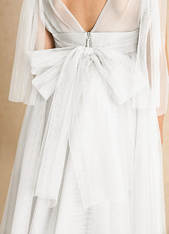 Azazie Dori Flower Girl Dresses Ivory A-Line Ruched Tulle Dress image7