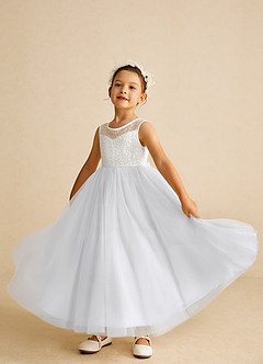 Azazie Tay Flower Girl Dresses White A-Line Sequins Tulle Dress image6