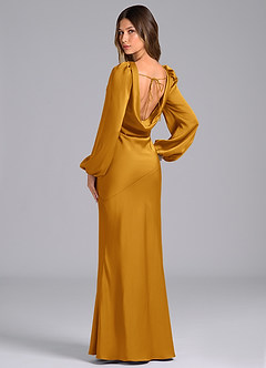 Azazie Rylina Bridesmaid Dresses Butterscotch Mermaid Long Sleeve Stretch Satin Dress image5