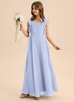 Azazie Carmin Junior Vestido de Lavanda de Gasa de Corte en A con Volante image3