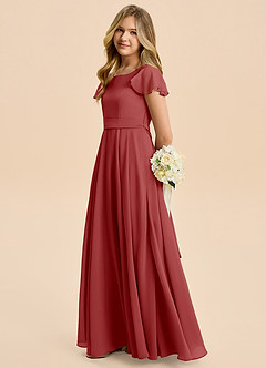 Azazie Cady Junior Rust A-Line Pleated Chiffon Dress image7