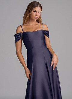 Azazie Seriana 신부 들러리 드레스 A라인 오프 더 숄더 스트레치 새틴 바닥 길이 드레스 image2
