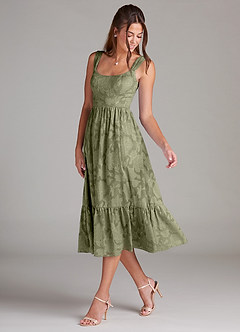 Azazie Alissa Brautjungfernkleider A-Linie mit Taschen Blumen-Burnout Kleid Pistazie image5