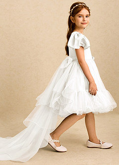 Azazie Cocoa Flower Girl Dresses Ivory Ball-Gown Pleated Tulle Dress image4