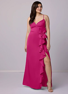 Barbie ♥ Azazie Venta Final Vestido de Barbie Rosa de Satén Elástico de Corte Recto con Lazo image8