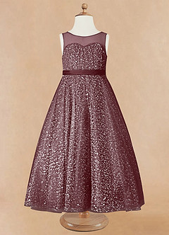 Azazie Siwa Flower Girl Dresses Sangria A-Line Beaded Tulle Dress image5