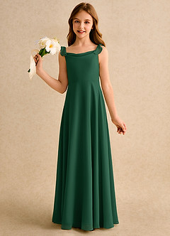 Azazie Puppy Girls Formal Abiti da Ragazza di Fiori Abito A-Line in Chiffon Plissettato Verde Scuro image3