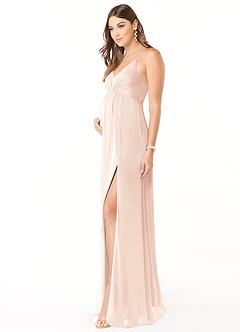 Azazie Annabelle Maternity Bridesmaid Dresses A-Line V-Neck Pleated Mesh Floor-Length Dress image9