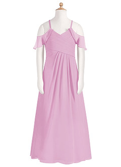 Azazie Dakota Junior Robe Trapèze en Mousseline de soie Épaule décolletée Rose Bonbon image6
