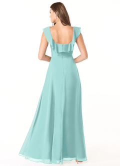 Azazie Jinny Bridesmaid Dresses Aqua A-Line Square Neckline Ruched Chiffon Dress image2