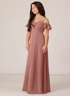 Azazie Juna Junior Robe Trapèze en Mousseline de soie Épaule décolletée Rose De Cèdre image3