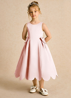 Azazie Macaroon Flower Girl Dresses Blushing Pink Ball-Gown Bow Matte Satin Dress image4