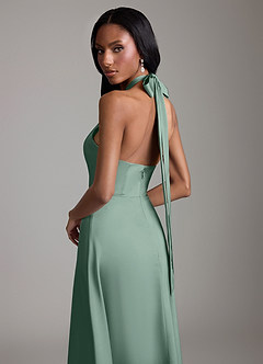 Azazie Tracie Bridesmaid Dresses Eucalyptus A-Line Side Slit Stretch Satin Dress image6