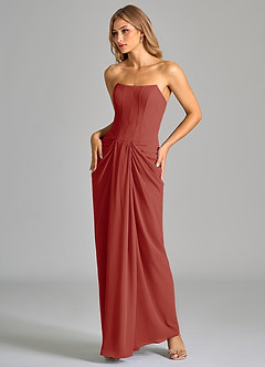 Azazie Anaïs Bridesmaid Dresses Terracotta Sheath Strapless Chiffon Dress image5