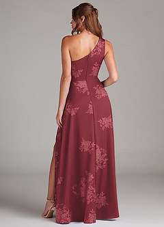 Azazie Brooke Bridesmaid Dresses Burgundy Floral Bouquet A-Line One Shoulder Stretch Satin Dress image7