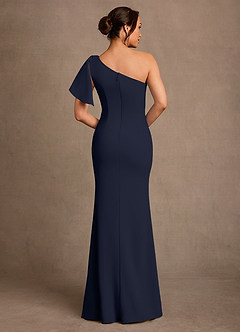 Azazie Haddie Mother of the Bride Dresses Dark Navy Sheath One Shoulder Stretch Crepe Dress image2
