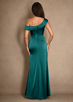 Azazie Hamptons Mother of the Bride Dresses Peacock A-Line Pleated Stretch Satin Dress image2
