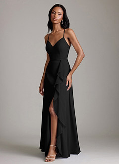 Azazie Naeem Vestidos de damas de honor Vestido de Negro de Gasa de Corte en A con Cuello en V fruncido image5