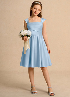 Azazie Budle Flower Girl Dresses Powder Blue A-Line Pleated Matte Satin Dress image1