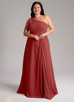 Azazie Brooke Brautjungfernkleider A-Linie One-Shoulder Chiffon Kleid Rost image10