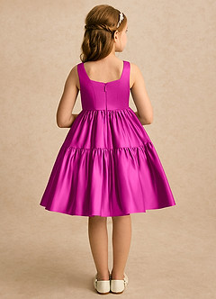 Azazie Myla Flower Girl Dresses Fuchsia A-Line Pleated Matte Satin Dress image2