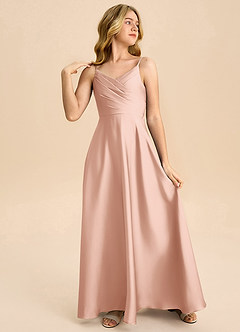 Azazie Bug Junior Robe Trapèze en Satin extensible Plissée Or Rose image4