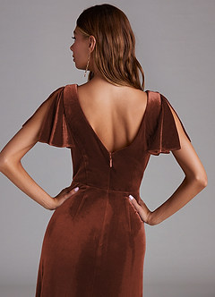 Azazie Soren Bridesmaid Dresses Terracotta A-Line Velvet Dress image2