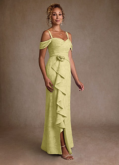 Azazie Irene Mère de la mariée Robes Robe Trapèze en Blumen-Burnout Épaule décolletée Sorbet Citron image5