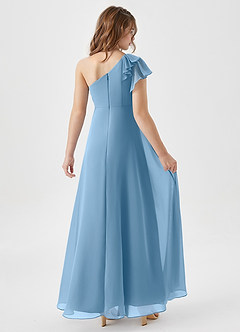 Azazie Arabella Junior Robe Trapèze en Mousseline de soie Rayé Acier Bleuté image2